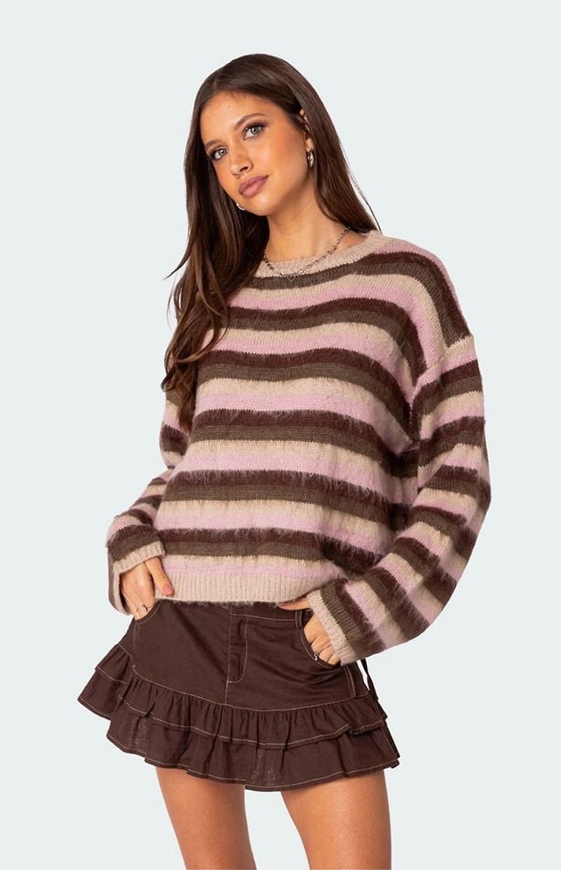 Edikted Oversized Fuzzy Striped Sweater