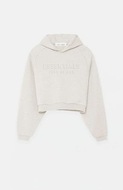 Fear of God ESSENTIALS Women's Heather Oatmeal '90s Embossed Raglan Cropped Hoodie