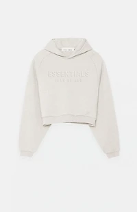 Fear of God ESSENTIALS Women's Heather Oatmeal '90s Embossed Raglan Cropped Hoodie