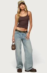 Edikted Camo Waist Low Rise Baggy Jeans