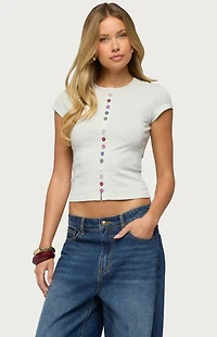 Edikted Cary Mixed Button Up T-Shirt