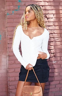 John Galt White Floral Pointelle Zelly Long Sleeve Top