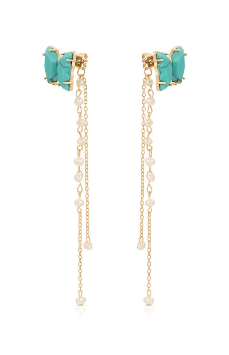 Ettika Turquoise Butterfly Pearl Chain Dangle Earrings