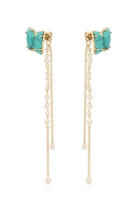 Ettika Turquoise Butterfly Pearl Chain Dangle Earrings