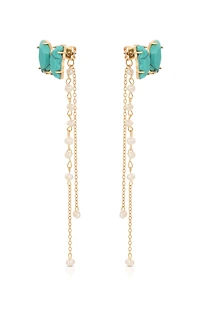 Ettika Turquoise Butterfly Pearl Chain Dangle Earrings