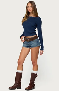 Edikted Larah Boat Neck Cable Knit Top