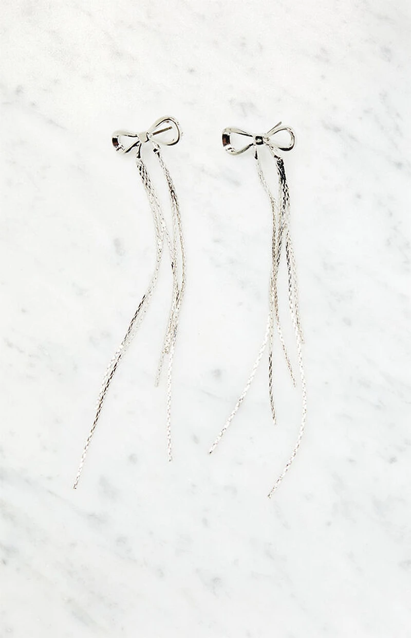 LA Hearts Silver Dangle Bow Earrings