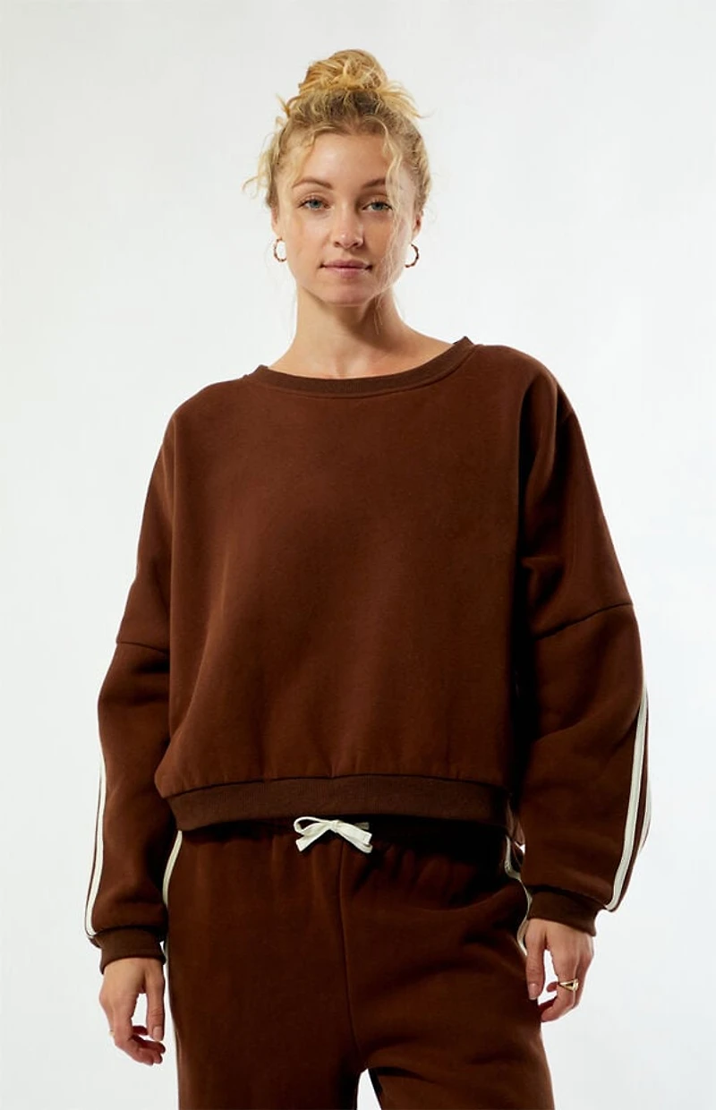 Rhythm Brown Contrast Crew Neck Sweatshirt