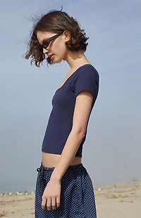 John Galt Navy Brenna Short Sleeve Top