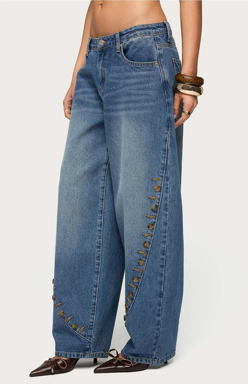 Edikted Button Stitch Low Rise Barrel Jeans