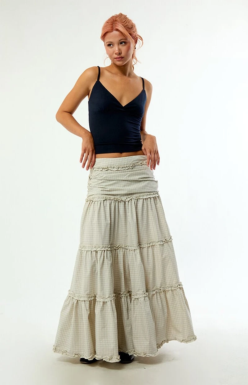 Daisy Street Dew Grid Print Maxi Skirt