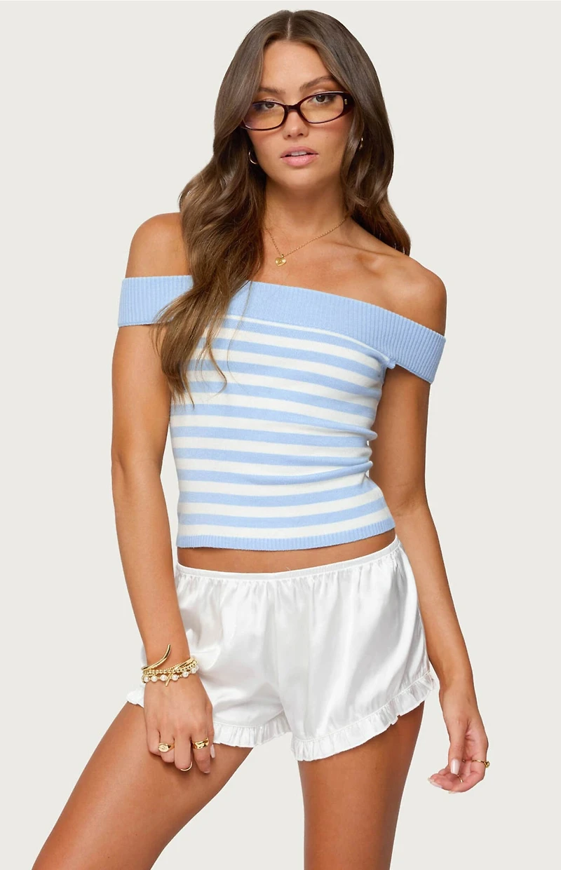 Edikted Deni Off Shoulder Striped Knit Top