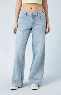 Pacsun Eco Light Indigo Ripped Low Rise Baggy Jeans