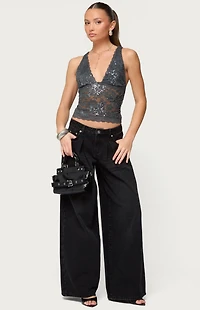 Edikted Isabela Sequin Sheer Lace Tank Top