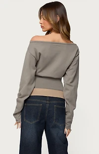 Edikted Carmela Iridescent Button Off-The-Shoulder Sweater