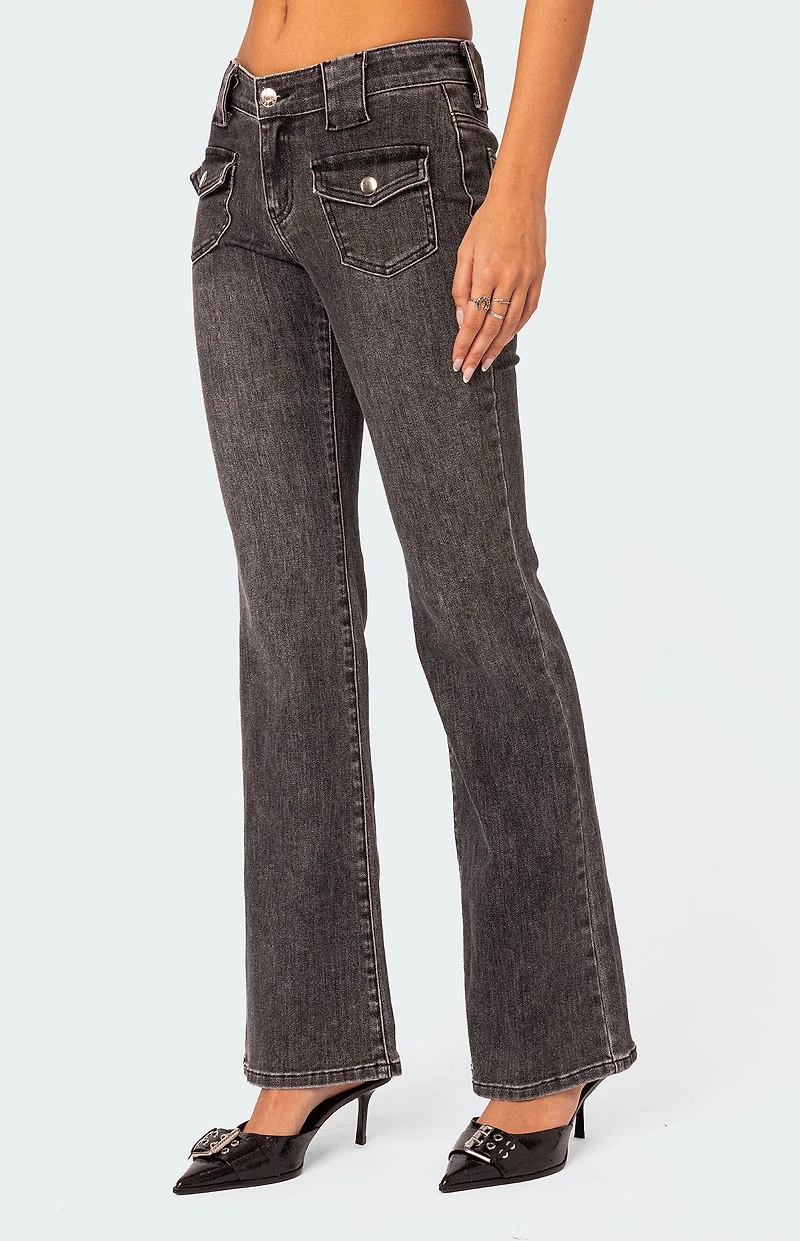Edikted Tatum Washed Low Rise Flare Jeans