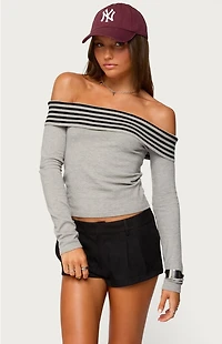 Edikted Leetal Stripey Foldover Knit Top
