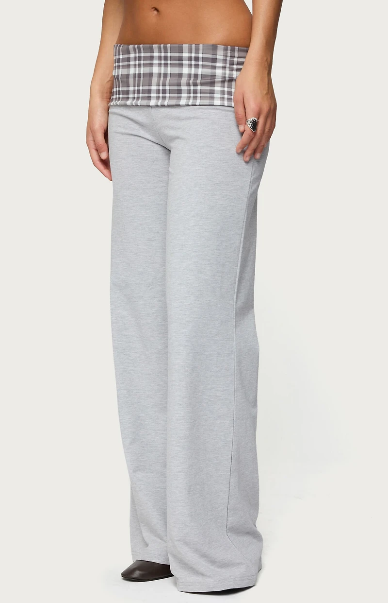 Edikted Kimmy Plaid Foldover Waist Pants