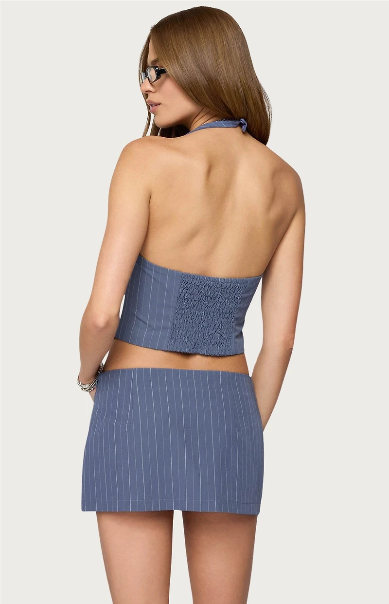 Edikted Frankey Pinstripe Button Up Halter Top