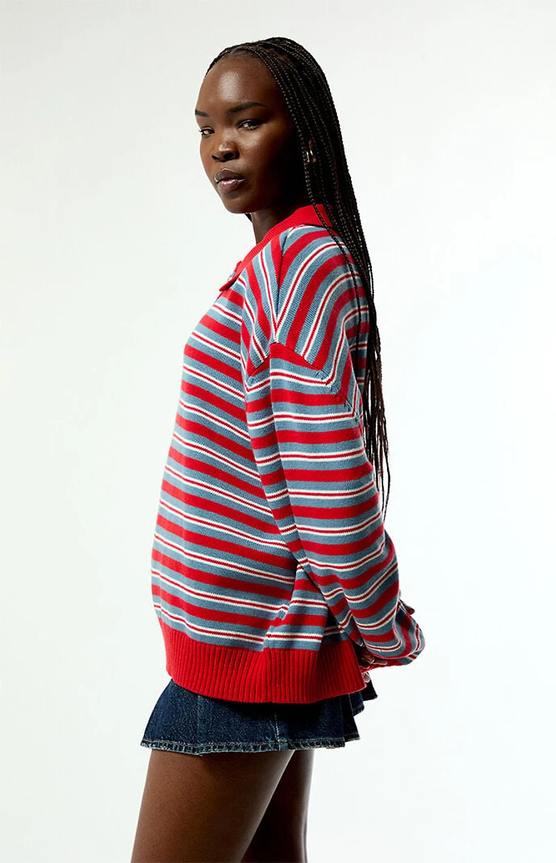 WEWOREWHAT Striped Henley Polo Sweater