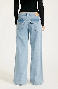 Pacsun Zoe Low Rise Girlfriend Jeans Button Pocket Light Blue