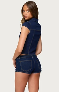 Edikted Contrast Stitch Button Up Denim Shirt