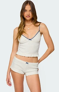 Edikted Avalon Dotted Pointelle Ruffle Tank Top