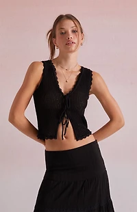 Beverly and Beck Lisette Tie Front Crochet Tank Top