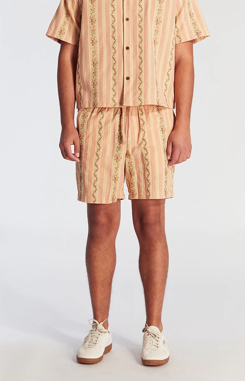 Pacsun Coral Striped Floral Volley Shorts