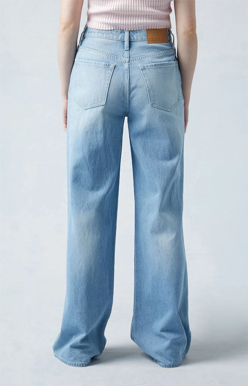 Pacsun Mid Rise Baggy Jeans Ripped Light Indigo