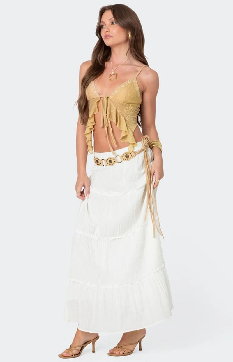 Edikted Yola Embroidered Tie Front Top