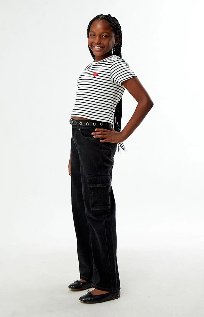 Pacsun Kids Baggy Jeans Frayed Cargo Black Wash