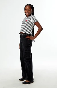 Pacsun Kids Baggy Jeans Frayed Cargo Black Wash