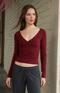 John Galt Burgundy Amara Surplice Long Sleeve Top