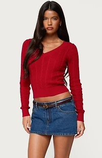Edikted Ashlee V Neck Cable Knit Top