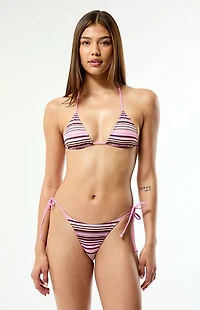 Pacsun Pink & Brown Striped Summer Side Tie Bikini Bottom