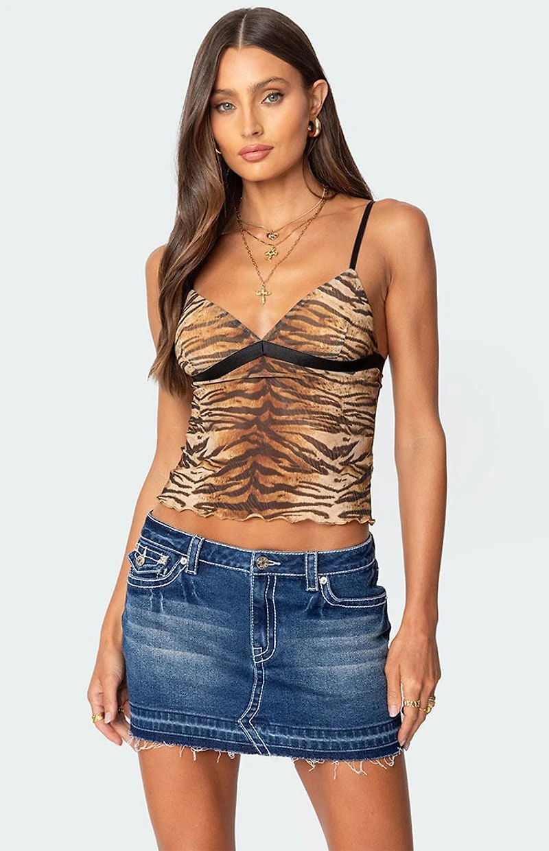 Edikted Tiger Printed Mesh Tank Top