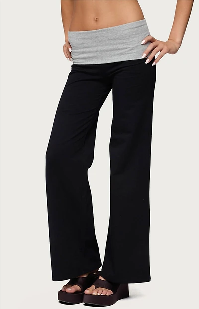 Edikted Wide Leg Contrast Fold Over Pants