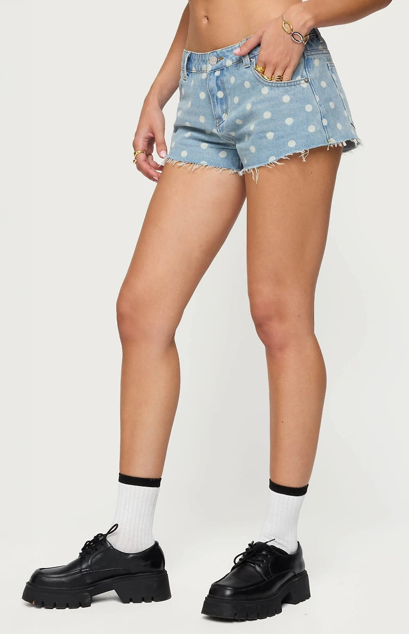 Edikted Josie Polka Dot Denim Shorts