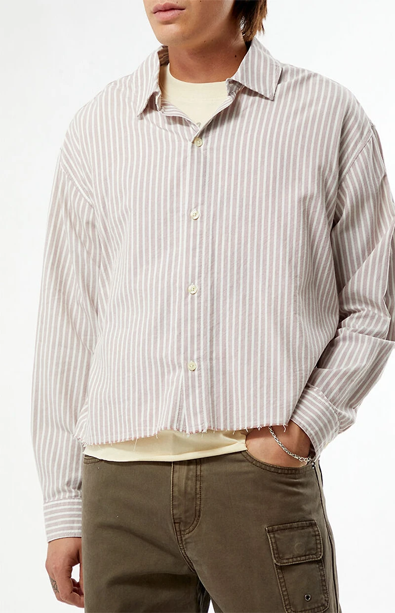 Pacsun Notice Striped Button Down Cropped Long Sleeve Shirt