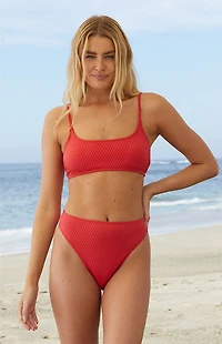 Salero Swim by Pacsun Red Textured Vintage High Waisted Bikini Bottom