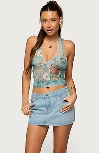 Edikted Catie Printed Mesh Halter Top