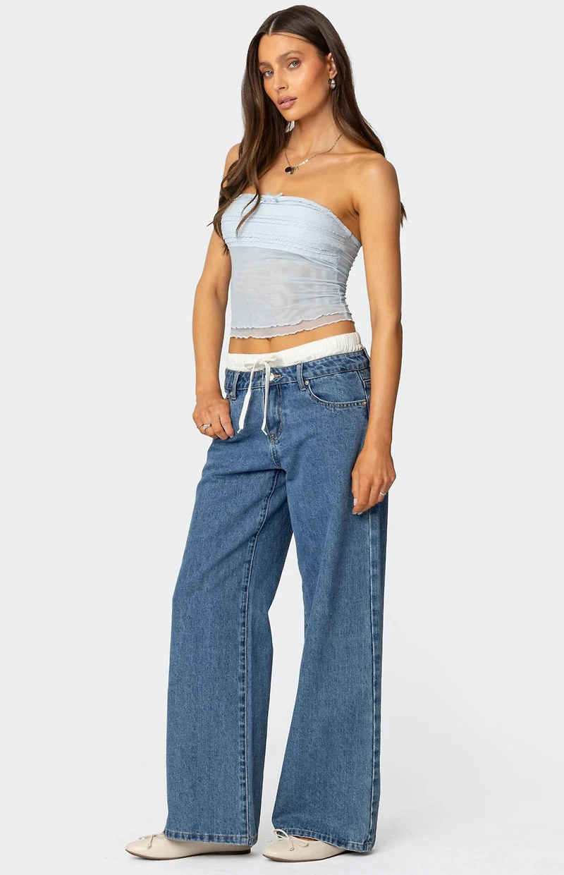 Edikted Rori Ruffle Knit Sheer Mesh Top