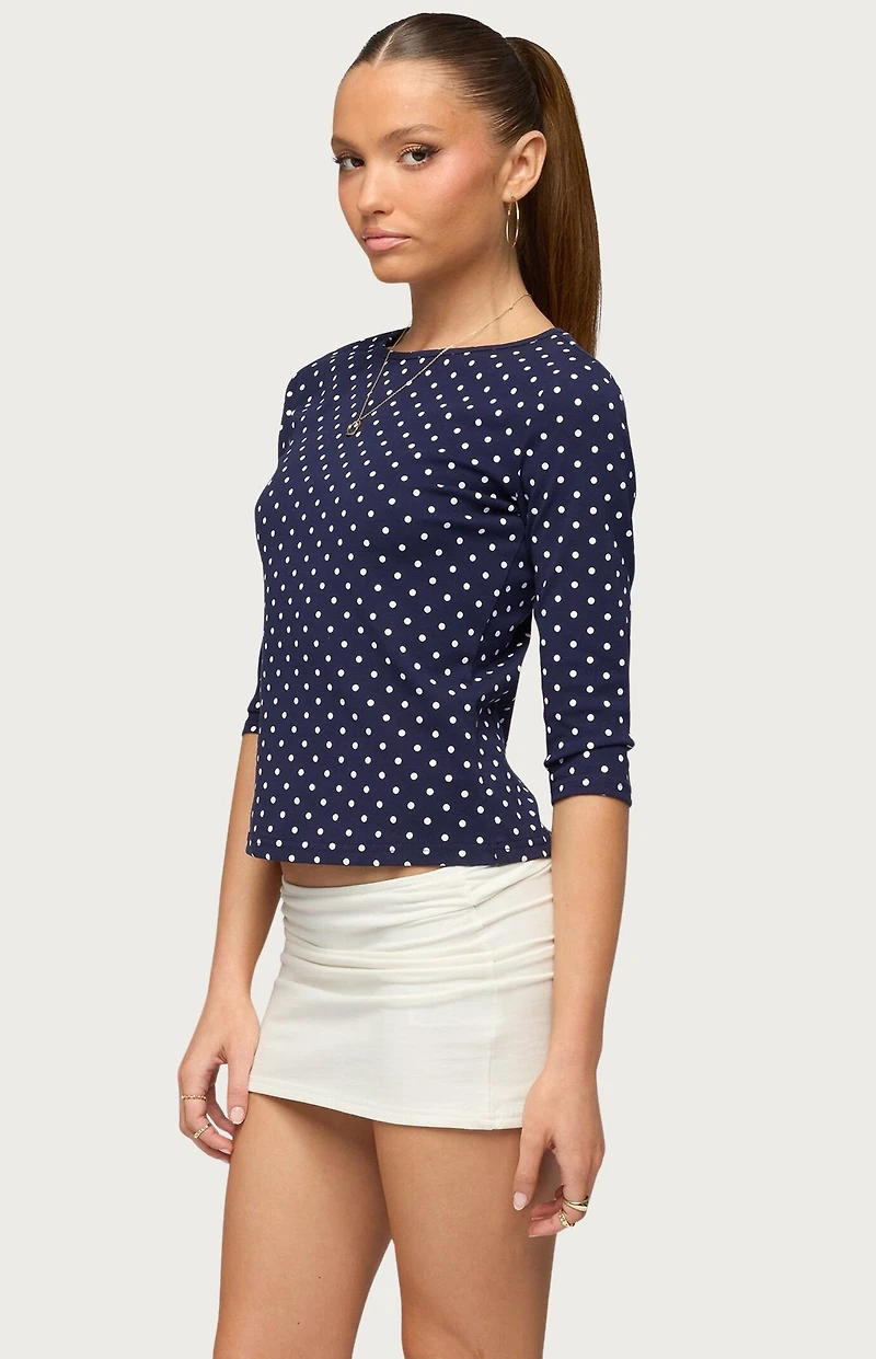 Edikted Lela Polka Dot Quarter Sleeve Top