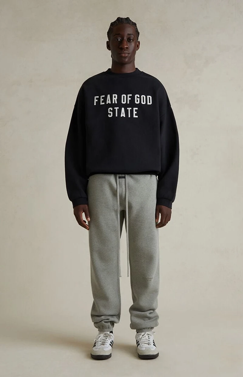Fear of God ESSENTIALS Jet Black '90s Fit Fleece Crew Neck Sweatshirt