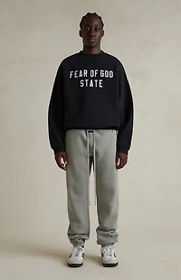 Fear of God ESSENTIALS Jet Black '90s Fit Fleece Crew Neck Sweatshirt