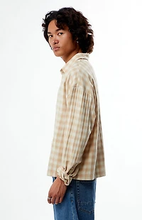 Pacsun Cream Plaid Long Sleeve Button Down Shirt