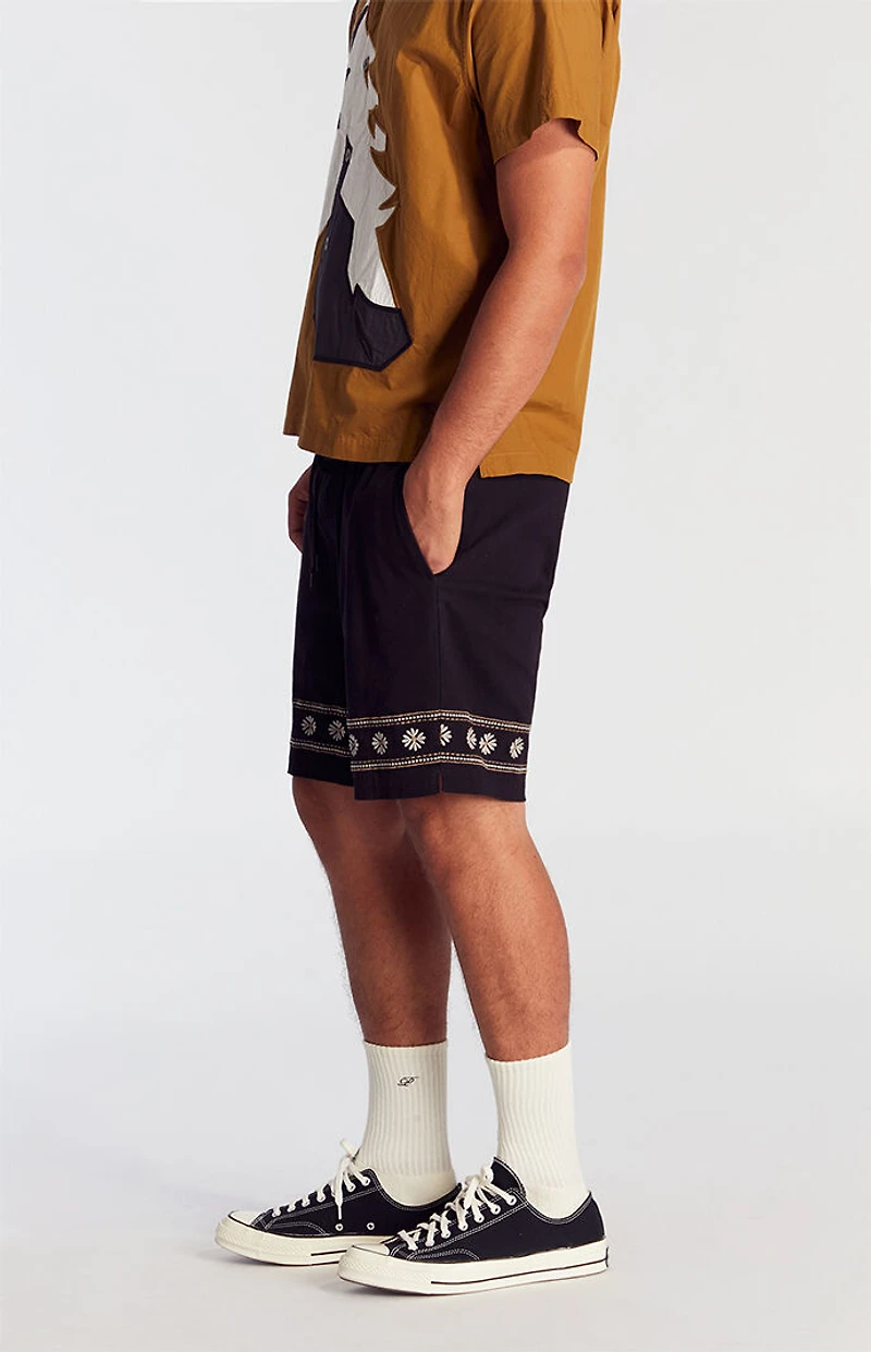 Pacsun Black Floral Embroidered Volley Shorts