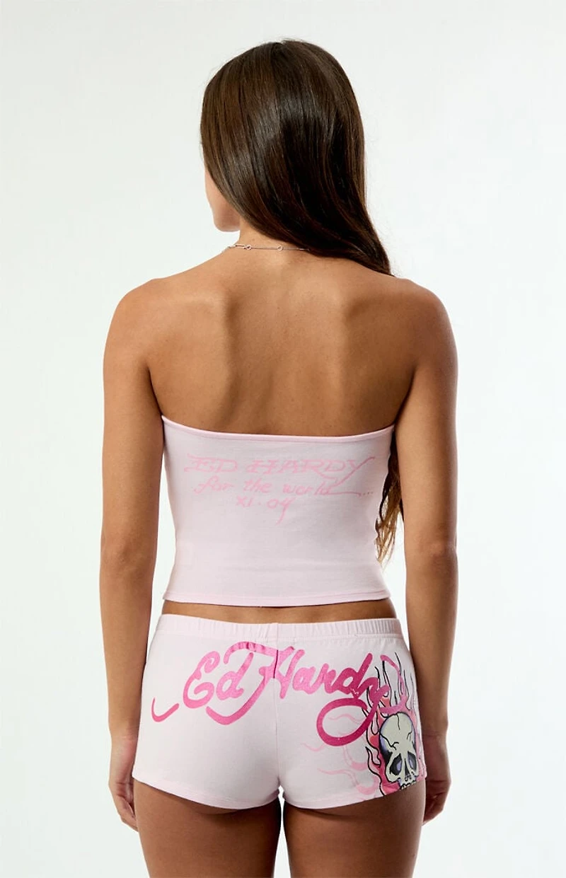 Ed Hardy Pink Flame Skull Tube Top