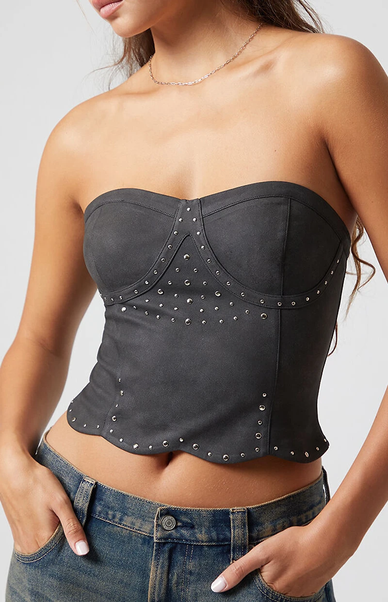 Third Charm Skye Faux Leather Studded Strapless Tube Top